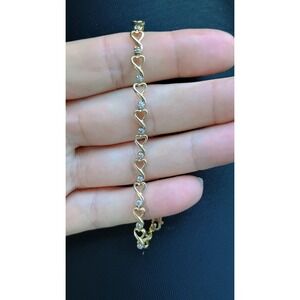 10k Yellow Gold Diamond Heart Link Bracelet Vintage 3g